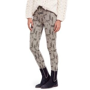 Free People Women's Green Long and Lean Edgy Camo Skinny Denim Jeans - 27